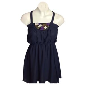 Navy Blue Dress with Sequin Detail
